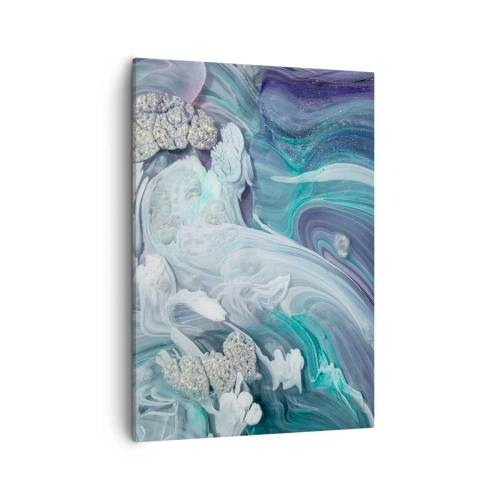 Impression sur toile - Image sur toile - Tourbillons abstraits dans des tons de bleu et de blanc - 50x70cm - Courants bleus - Décoration murale moderne pour le salon et la chambre ARTTOR