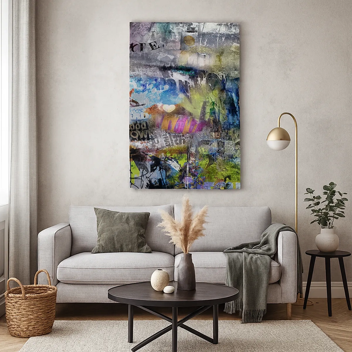 Impression sur toile - Image sur toile - Collage abstrait avec texte et couleurs variées - 50x70cm - Collage de souvenirs - Décoration murale moderne pour le salon et la chambre ARTTOR