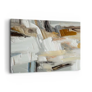 Impression sur toile - Image sur toile - Abstraction texturale dans des tons terre et blanc - 100x70cm - Couches colorées - Décoration murale moderne pour le salon et la chambre ARTTOR