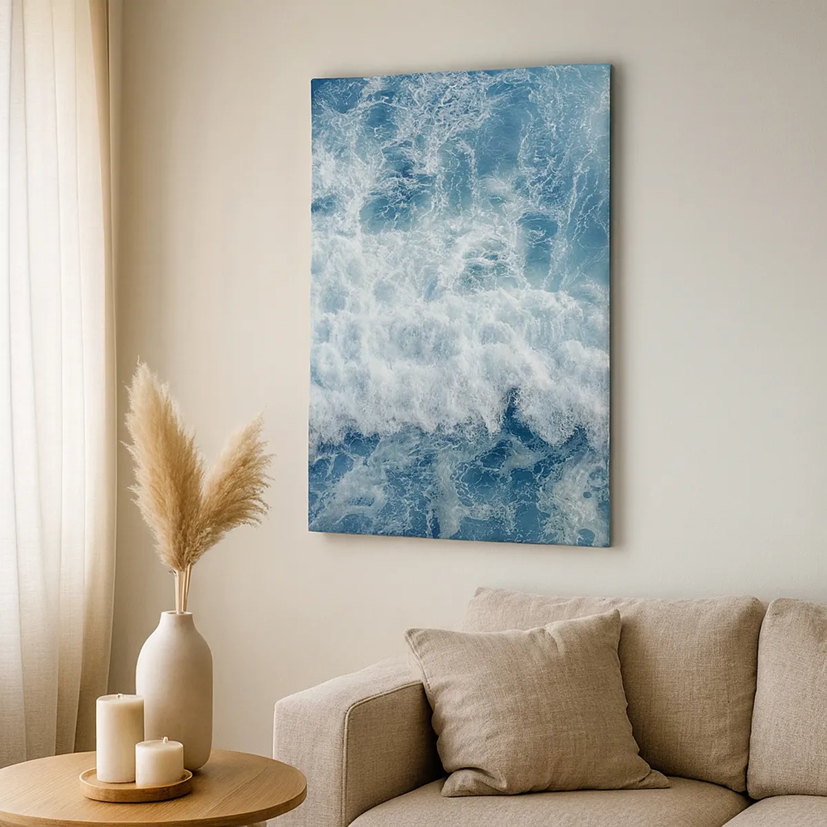 Impression sur toile - Image sur toile - Vagues océaniques dynamiques dans des tons de bleu - 50x70cm - Joyeusement et en sautant - Décoration murale moderne pour le salon et la chambre ARTTOR