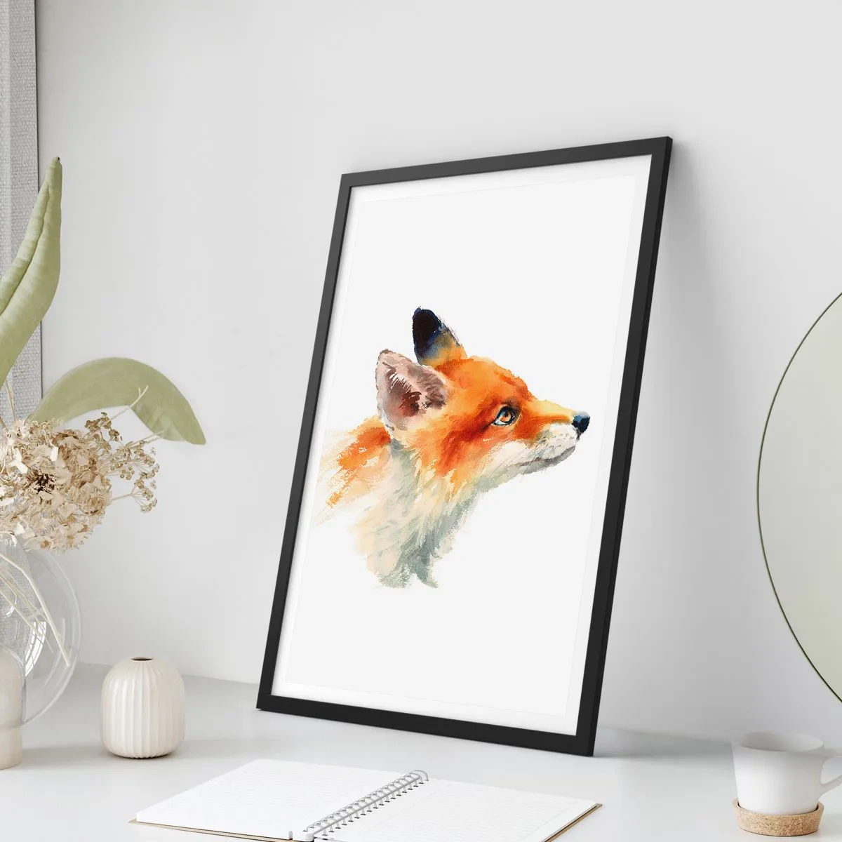 Affiche dans un cadre noir - Poster - Portrait à l'aquarelle d'un renard roux - 50x70cm - Vous ne pouvez jamais être trop prudent - Décoration murale moderne pour le salon et la chambre ARTTOR