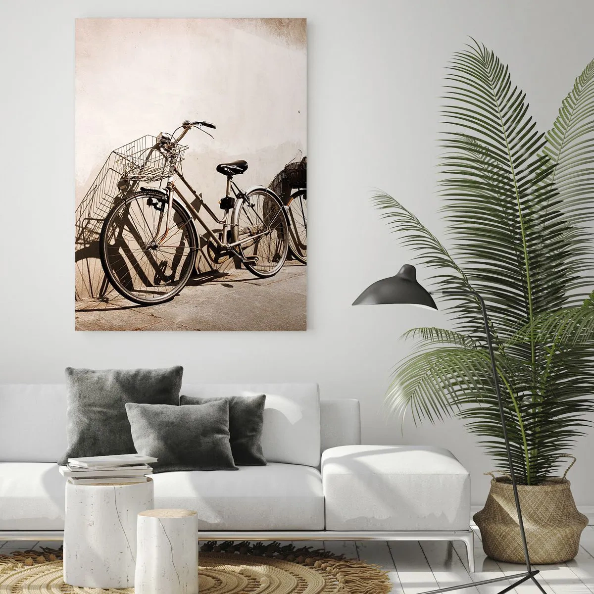 Impression sur verre - Image sur verre - Vélos rétro appuyés contre un vieux mur - 50x70cm - Le charme inoubliable du passé - Décoration murale moderne pour le salon et la chambre ARTTOR