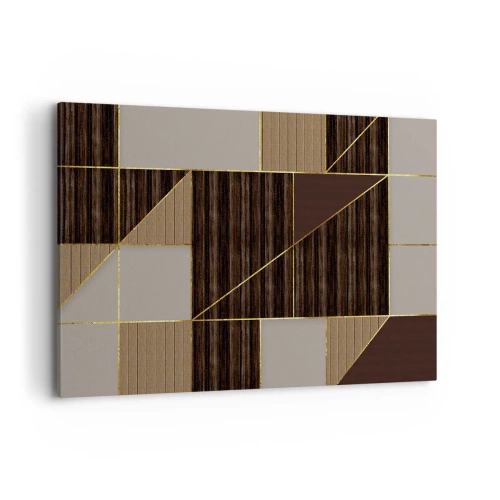 Impression sur toile - Image sur toile - Motifs géométriques dans les tons de marron avec des lignes dorées - 120x80cm - Mozaique de bronze et d'or - Décoration murale moderne pour le salon et la chambre ARTTOR