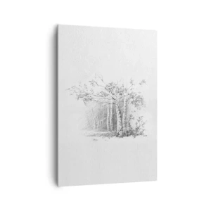 Impression sur toile - Image sur toile - Un dessin d'une forêt de bouleaux dans un croquis au crayon subtil - 70x100cm - Lumière d'une forêt de bouleaux - Décoration murale moderne pour le salon et la chambre ARTTOR