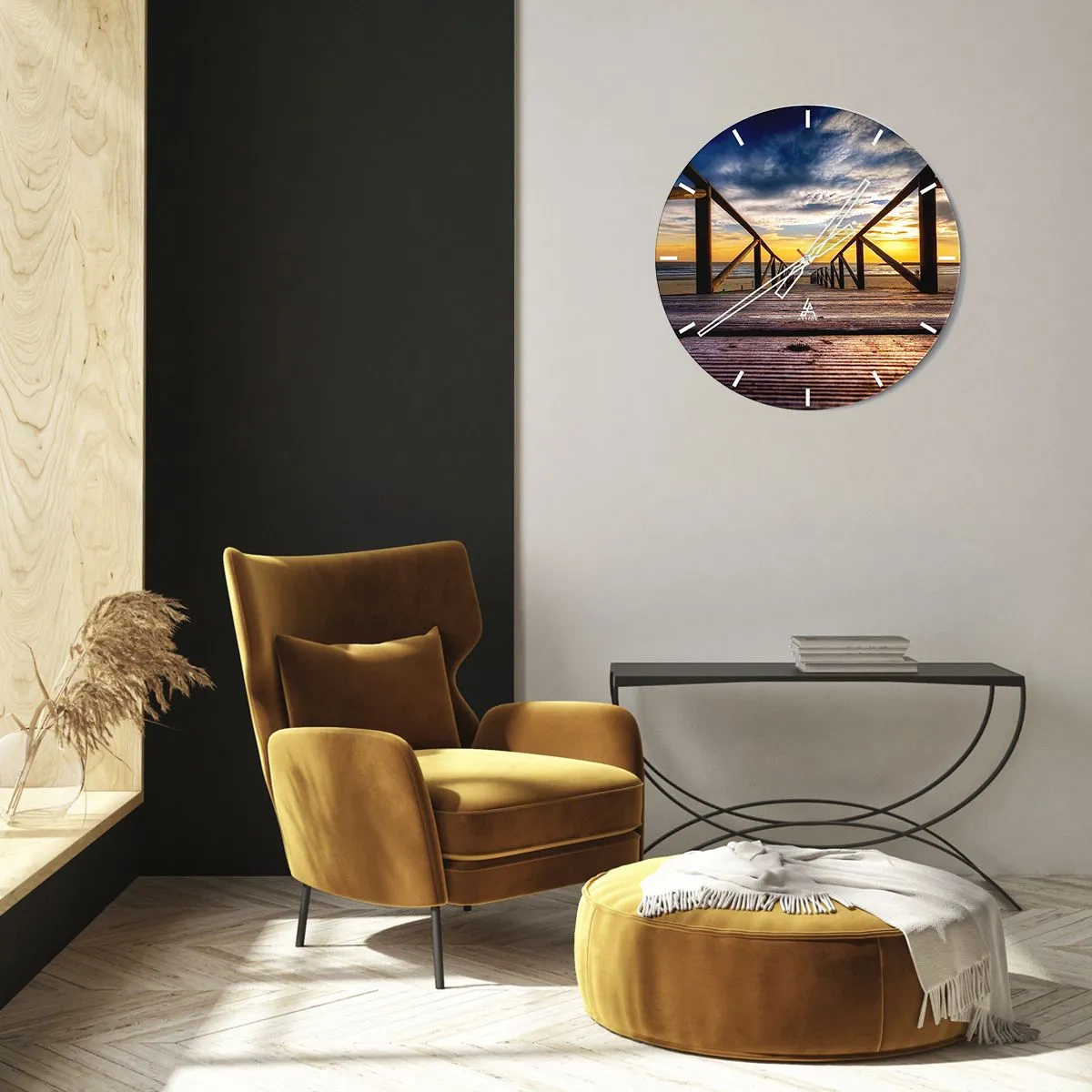 Horloge murale - Pendule murale - Directement sur une plage calme au coucher de soleil - 30x30 cm