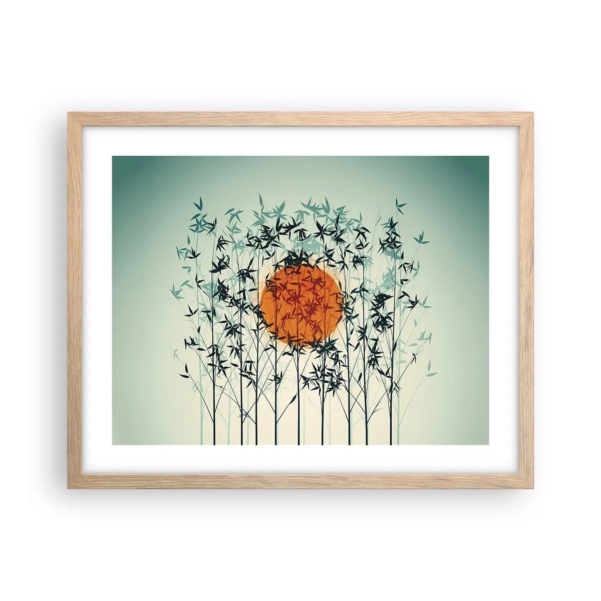 Affiche dans un chêne clair - Poster - Soleil japonnais - 50x40 cm