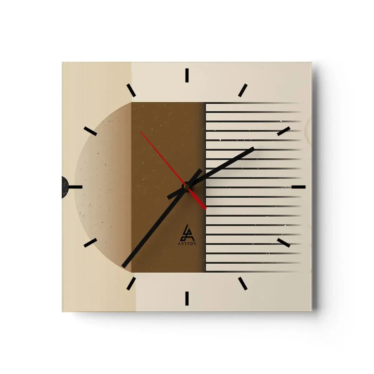 Horloge murale - Pendule murale - Composition géométrique abstraite dans les tons beige et marron - 30x30cm - Différents états - Décoration murale moderne pour le salon et la chambre ARTTOR