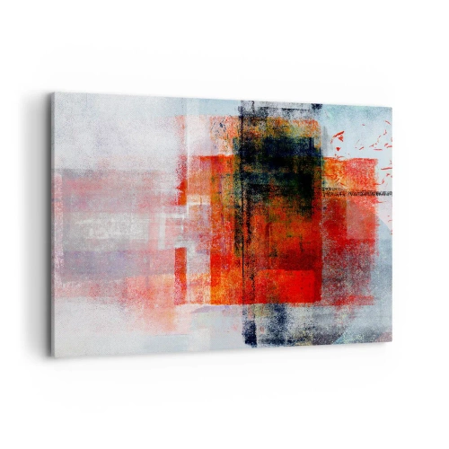 Impression sur toile - Image sur toile - Composition géométrique abstraite avec des accents rouges et oranges - 100x70cm - Composition embrasée - Décoration murale moderne pour le salon et la chambre ARTTOR