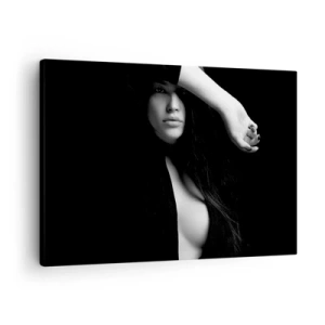Impression sur toile - Image sur toile - Portrait élégant d'une femme en noir et blanc - 70x50cm - École de séduction - Décoration murale moderne pour le salon et la chambre ARTTOR