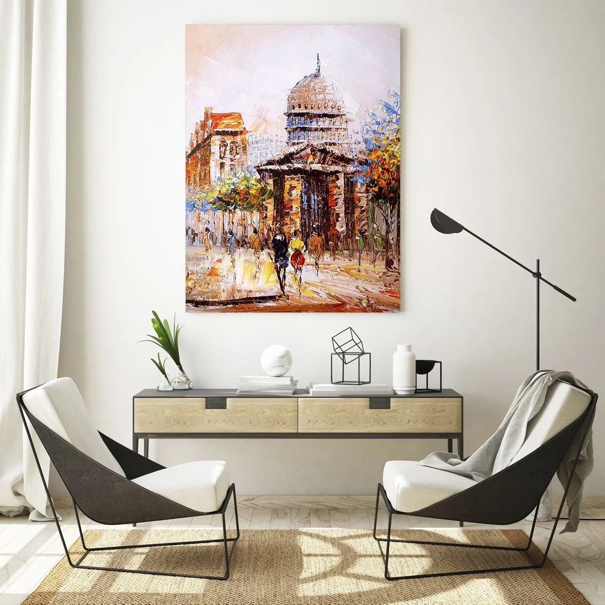 Impression sur verre - Image sur verre - Scène de ville impressionniste avec un bâtiment historique - 70x100cm - Promenade à Paris - Décoration murale moderne pour le salon et la chambre ARTTOR