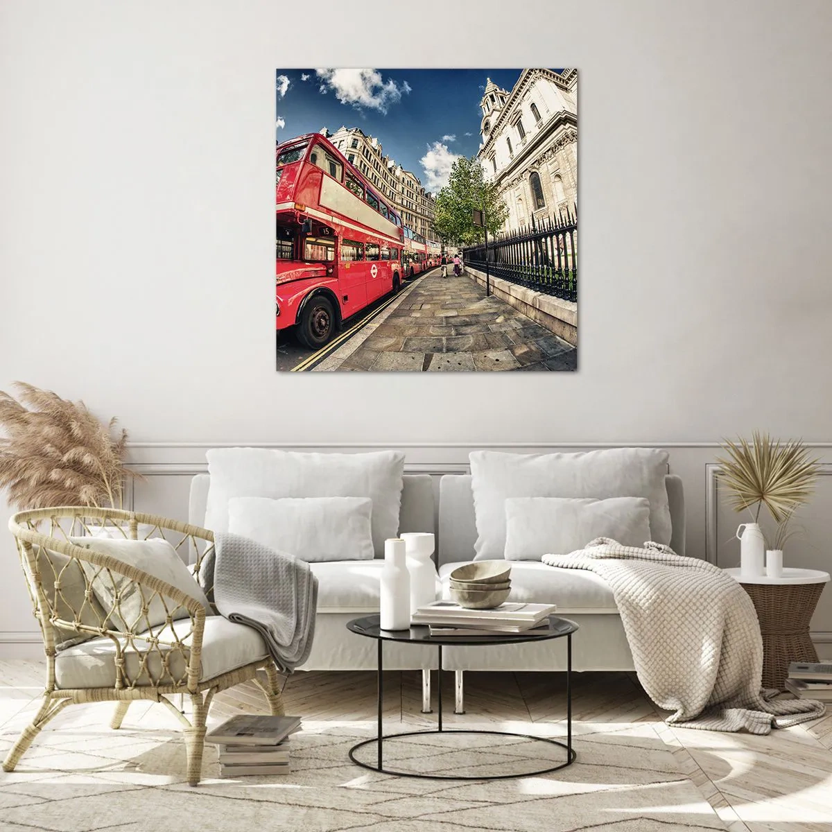 Impression sur verre - Image sur verre - Rue de Londres en gris et rouge - 60x60 cm