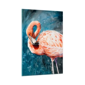 Impression sur verre - Image sur verre - Un flamant rose sur un fond bleu aquarelle - 80x120cm - Décoratif par nature - Décoration murale moderne pour le salon et la chambre ARTTOR