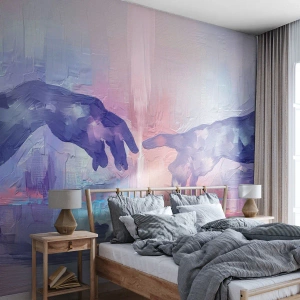 Papier Peint Photo Premium Sand - Une interprétation artistique du toucher de deux mains aux couleurs pastel. - 100x70cm - Divine étincelle de vie - Décoration murale moderne pour le salon et la chambre ARTTOR