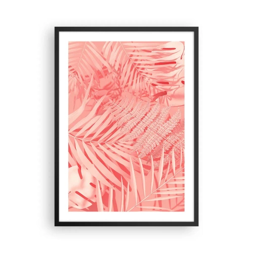 Affiche dans un cadre noir - Poster - Fougère rose et feuilles de palmier sur fond pastel - 50x70cm - Concept de rose - Décoration murale moderne pour le salon et la chambre ARTTOR