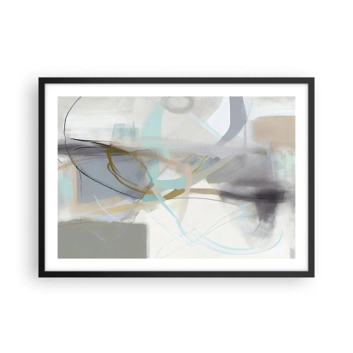 Affiche dans un cadre noir - Poster - Abstraction pastel aux lignes délicates - 70x50cm - Abstraction brumeuse - Décoration murale moderne pour le salon et la chambre ARTTOR
