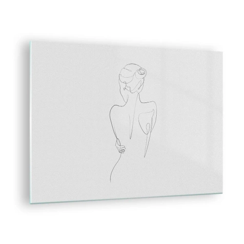 Impression sur verre - Image sur verre - Un croquis délicat d'une seule ligne d'une femme de dos. - 70x50cm - Musique corporelle - Décoration murale moderne pour le salon et la chambre ARTTOR
