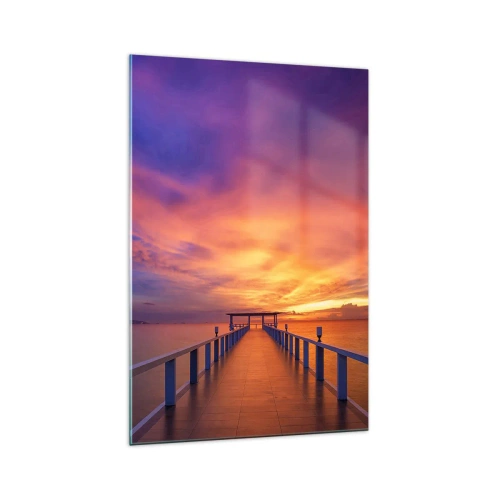 Impression sur verre - Image sur verre - Une jetée menant à la mer au coucher du soleil - 70x100cm - Sans fin - Décoration murale moderne pour le salon et la chambre ARTTOR