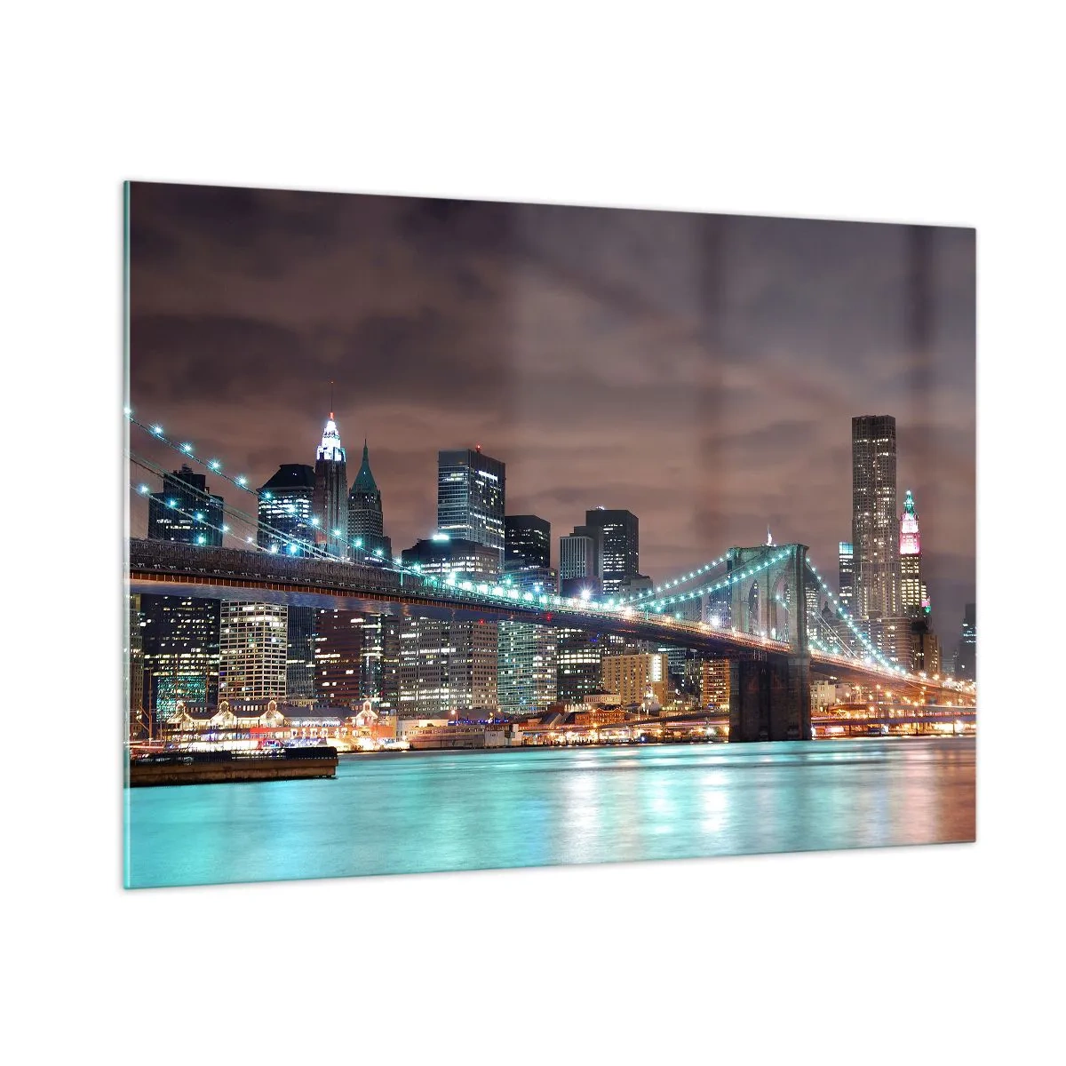 Impression sur verre - Image sur verre - Panorama nocturne de la ville avec le pont illuminé - 100x70cm - Lumières des grandes villes - Décoration murale moderne pour le salon et la chambre ARTTOR