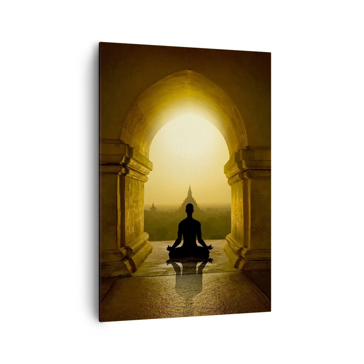 Impression sur toile - Image sur toile - Silhouette d'une personne méditant à la lumière du soleil couchant - 70x100cm - Pleine harmonie - Décoration murale moderne pour le salon et la chambre ARTTOR