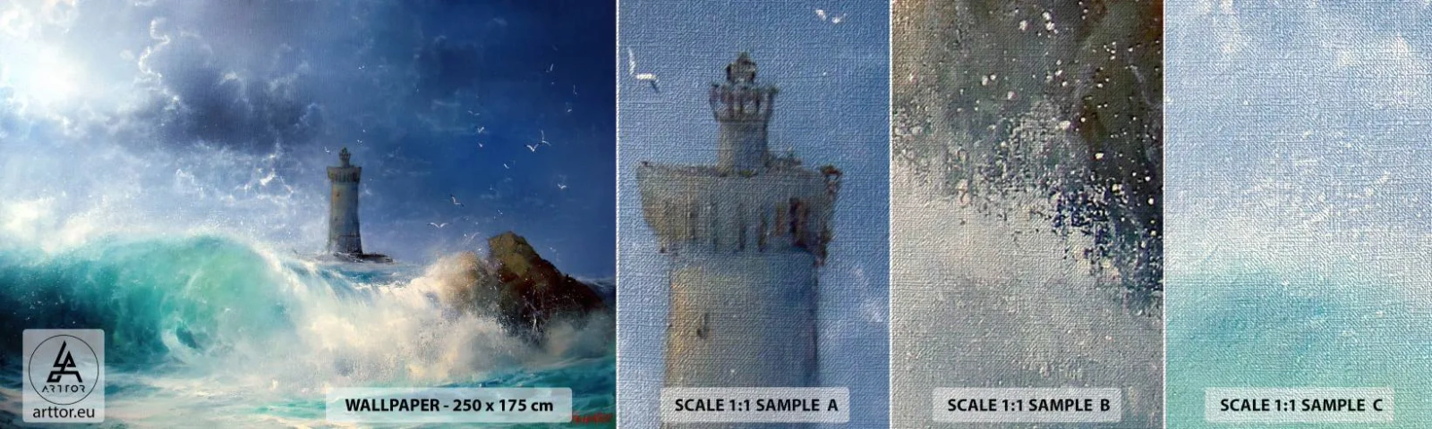 Échantillon de Papier Peint Premium Canvas - En garde contre les éléments - Paysage, Phare, Tempête - 100x30 cm