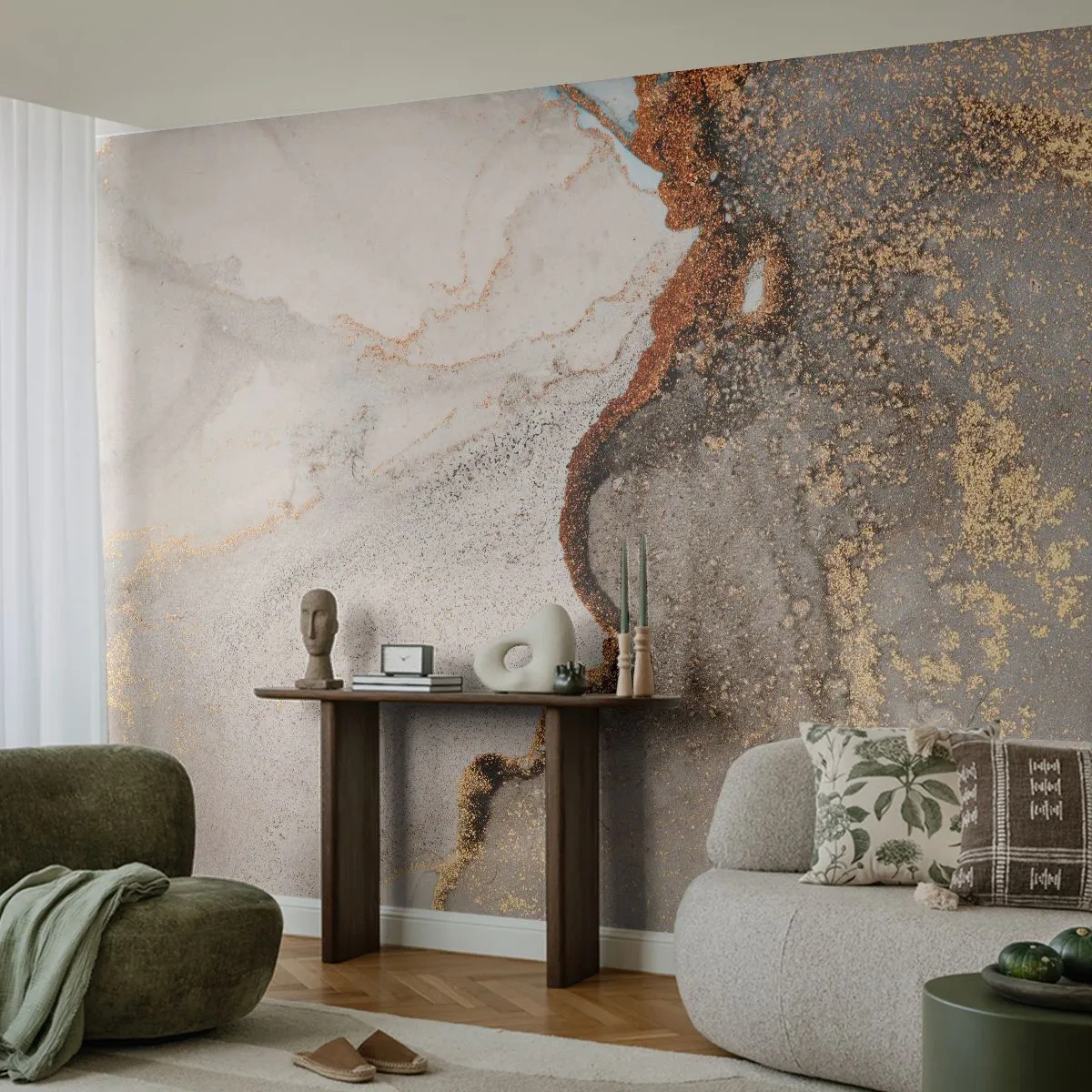 Papier Peint Photo Premium Sand - Une composition abstraite de marbre et d'accents dorés - 100x70cm - Aux frontières des couleurs - Décoration murale moderne pour le salon et la chambre ARTTOR