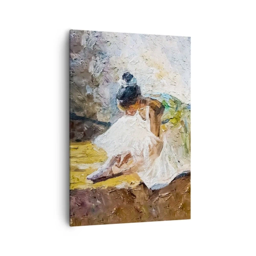Impression sur toile - Image sur toile - Une ballerine en robe blanche dans un style pictural sur un fond impressionniste. - 70x100cm - D'après un tableau de Degas - Décoration murale moderne pour le salon et la chambre ARTTOR