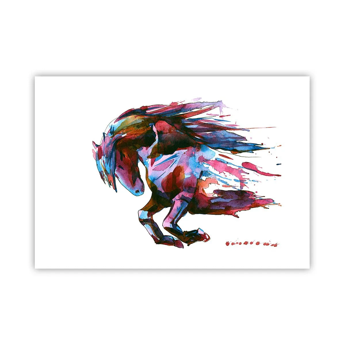 Affiche - Poster - Un cheval aux couleurs abstraites dynamiques symbolisant la liberté - 100x70cm - Dans le ravissement - Décoration murale moderne pour le salon et la chambre ARTTOR
