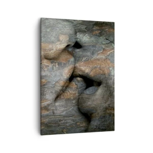 Impression sur toile - Image sur toile - Un motif artistique d'un visage sculpté dans la roche avec un effet de texture naturelle. - 50x70cm - Ensemble pour toujours - Décoration murale moderne pour le salon et la chambre ARTTOR