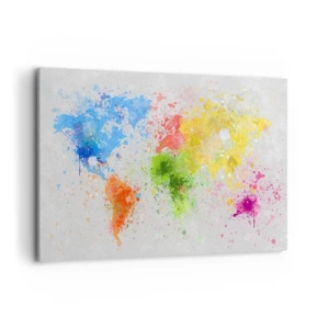 Impression sur toile - Image sur toile - Une carte du monde dans une interprétation aquarelle colorée - 100x70cm - Toutes les couleurs du monde - Décoration murale moderne pour le salon et la chambre ARTTOR