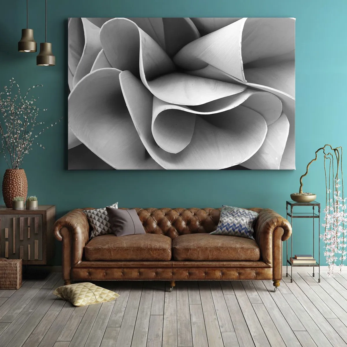 Impression sur toile - Image sur toile - Détails en noir et blanc de formes abstraites - 70x50cm - Il s'en passe dans l'espace - Décoration murale moderne pour le salon et la chambre ARTTOR