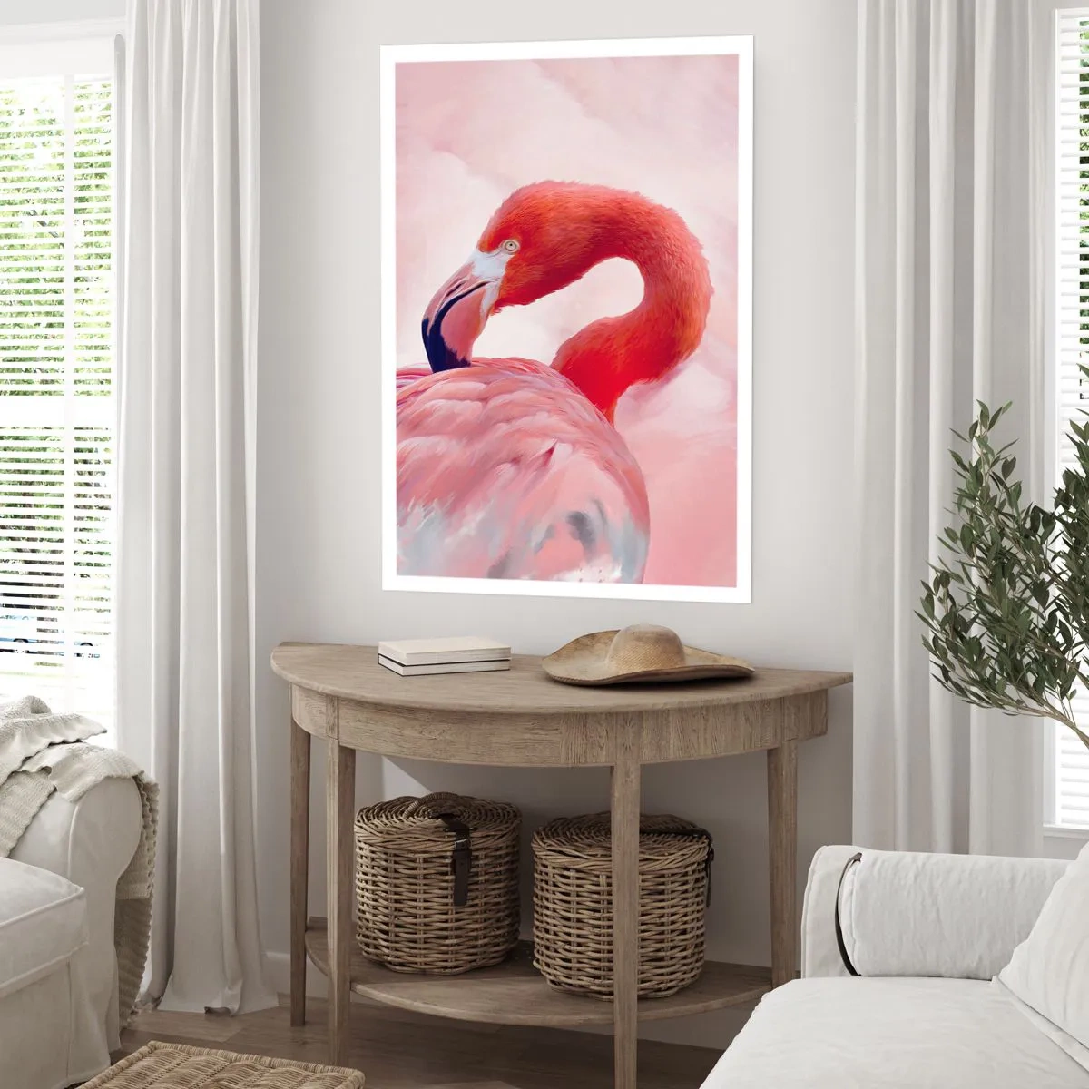 Affiche - Poster - Flamant rose sur fond clair - 50x70cm - Beauté des oiseaux - Décoration murale moderne pour le salon et la chambre ARTTOR