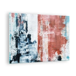 Impression sur verre - Image sur verre - Une combinaison abstraite de bleu et de rouge rouille - 70x50cm - Moitié-moitié abstrait - Décoration murale moderne pour le salon et la chambre ARTTOR