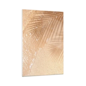 Impression sur verre - Image sur verre - L'ombre d'un palmier sur le sable avec un délicat motif de vagues - 70x100cm - Ombre d'un été chaud - Décoration murale moderne pour le salon et la chambre ARTTOR