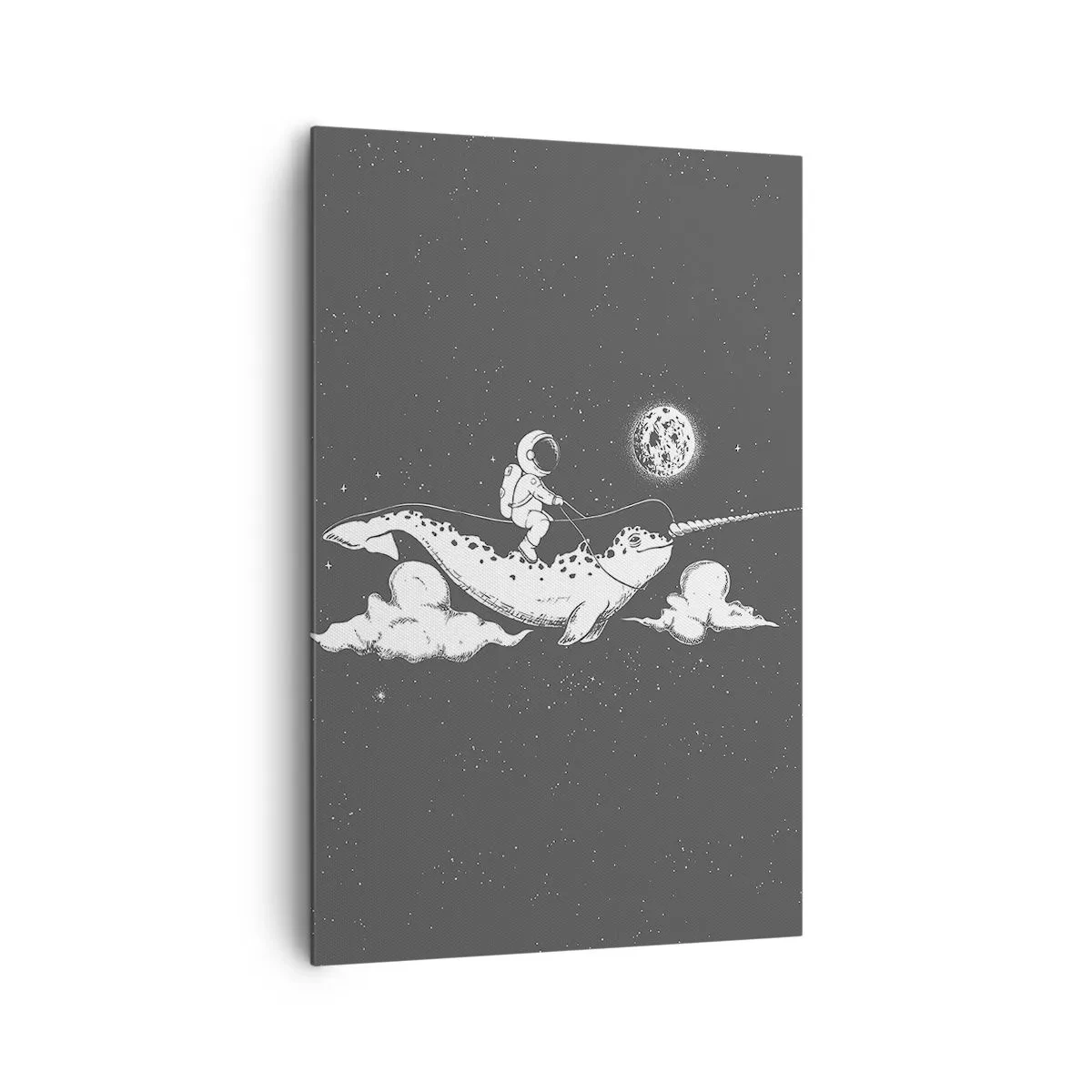 Impression sur toile - Image sur toile - Un astronaute sur le dos d'un narval flottant dans une scène spatiale. - 80x120cm - Cavalier de l'espace - Décoration murale moderne pour le salon et la chambre ARTTOR