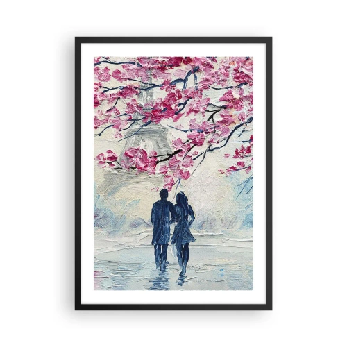 Affiche dans un cadre noir - Poster - Un couple sous des branches fleuries dans un paysage romantique - 50x70cm - Ballade romantique - Décoration murale moderne pour le salon et la chambre ARTTOR