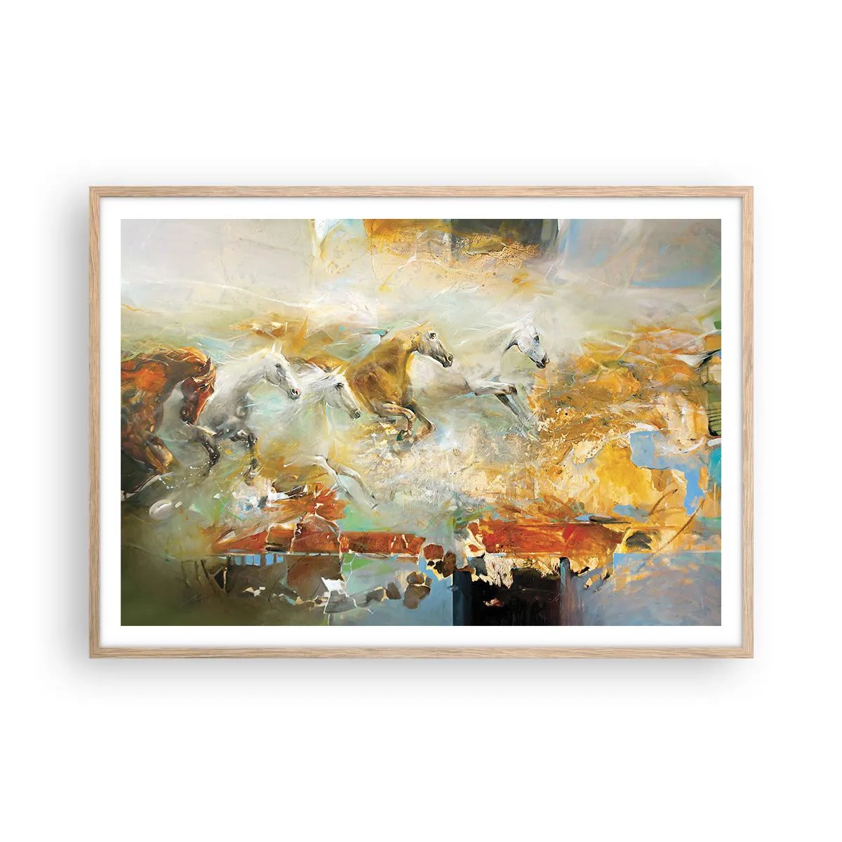 Affiche dans un chêne clair - Poster - Au galop vers la lumière - 100x70 cm