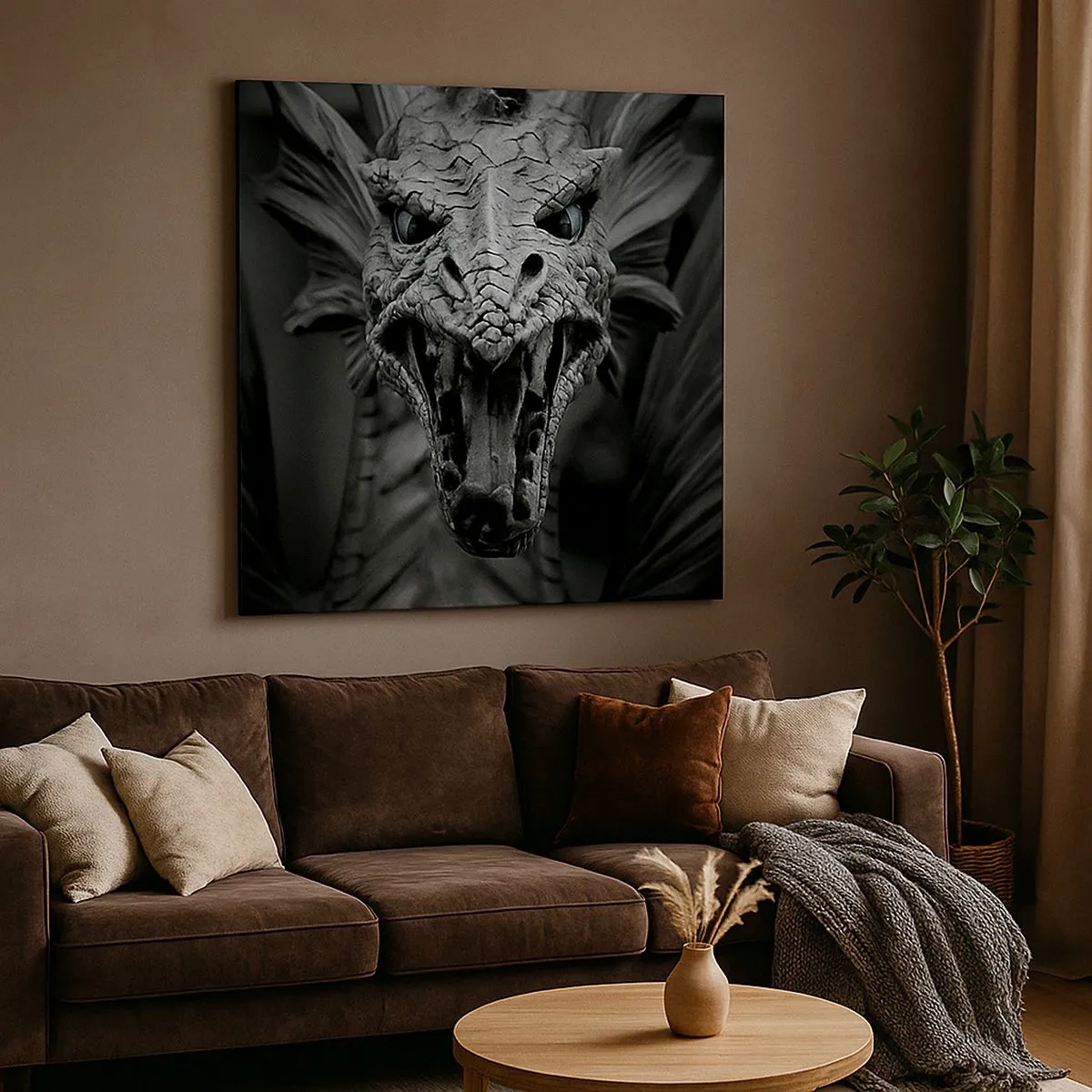 Impression sur toile - Image sur toile - Un dragon imaginaire grisâtre - 30x30 cm