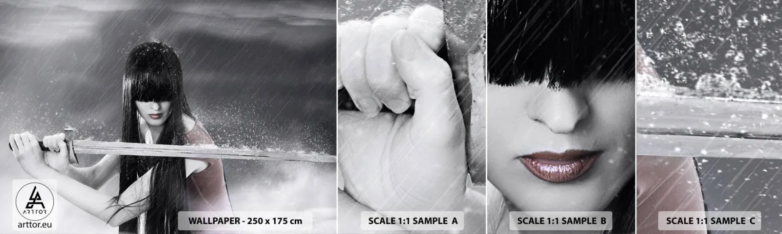 Échantillon de Papier Peint Autocollant Deluxe Sticker - Belle et dangereuse - Femme, Épée, Militaire - 100x30 cm