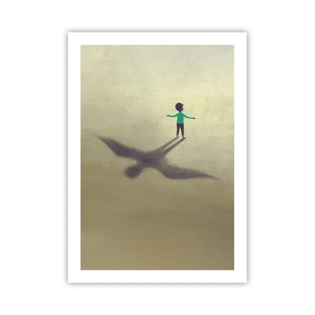 Affiche - Poster - Un enfant avec l'ombre d'un oiseau sur un ciel pastel - 50x70cm - Héros du futur - Décoration murale moderne pour le salon et la chambre ARTTOR