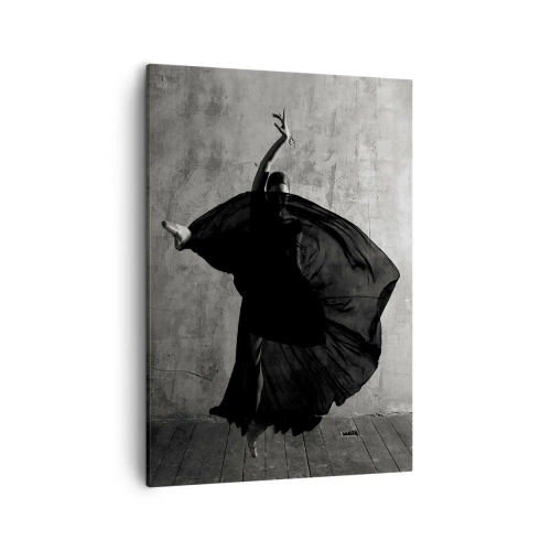 Impression sur toile - Image sur toile - Silhouette noire et blanche d'une danseuse en mouvement sur fond de mur - 50x70cm - Pas plein de passion - Décoration murale moderne pour le salon et la chambre ARTTOR