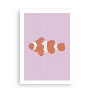 Affiche - Poster - Poisson-clown orange sur fond violet - 50x70cm - En corail sur le visage et la queue - Décoration murale moderne pour le salon et la chambre ARTTOR