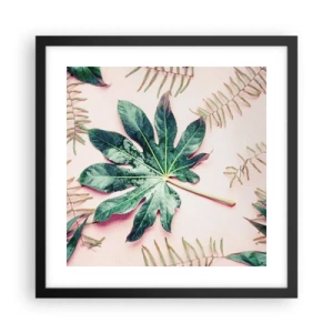 Affiche dans un cadre noir - Poster - Étude de verdure sur fond rose - 40x40 cm