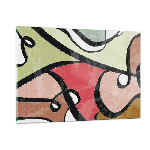Impression sur verre - Image sur verre - Abstraction colorée avec des lignes noires - 120x80cm - Pirouettes parmi les couleurs - Décoration murale moderne pour le salon et la chambre ARTTOR