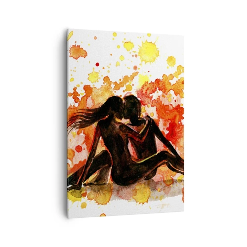 Impression sur toile - Image sur toile - Une aquarelle romantique de deux personnes aux couleurs chaudes. - 70x100cm - Et la lumière fut - Décoration murale moderne pour le salon et la chambre ARTTOR