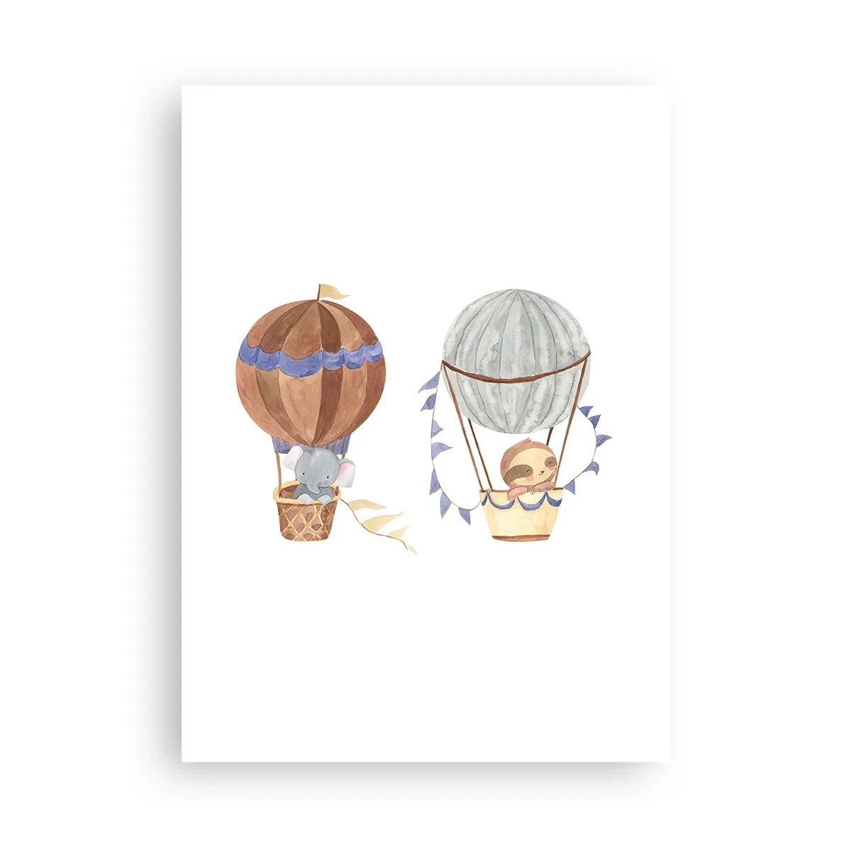 Affiche - Poster - Animaux mignons dans des ballons sur fond blanc dans un style aquarelle - 50x70cm - Compagnons de voyage - Décoration murale moderne pour le salon et la chambre ARTTOR