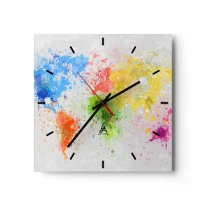 Horloge murale - Pendule murale - Une carte du monde dans une interprétation aquarelle colorée - 30x30cm - Toutes les couleurs du monde - Décoration murale moderne pour le salon et la chambre ARTTOR