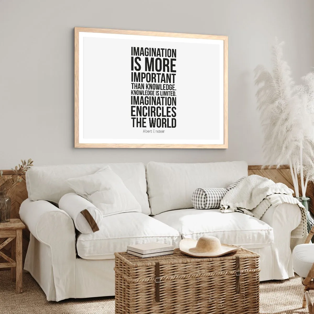 Affiche dans un chêne clair - Poster - Einstein sur le pouvoir de l'imagination - 100x70 cm