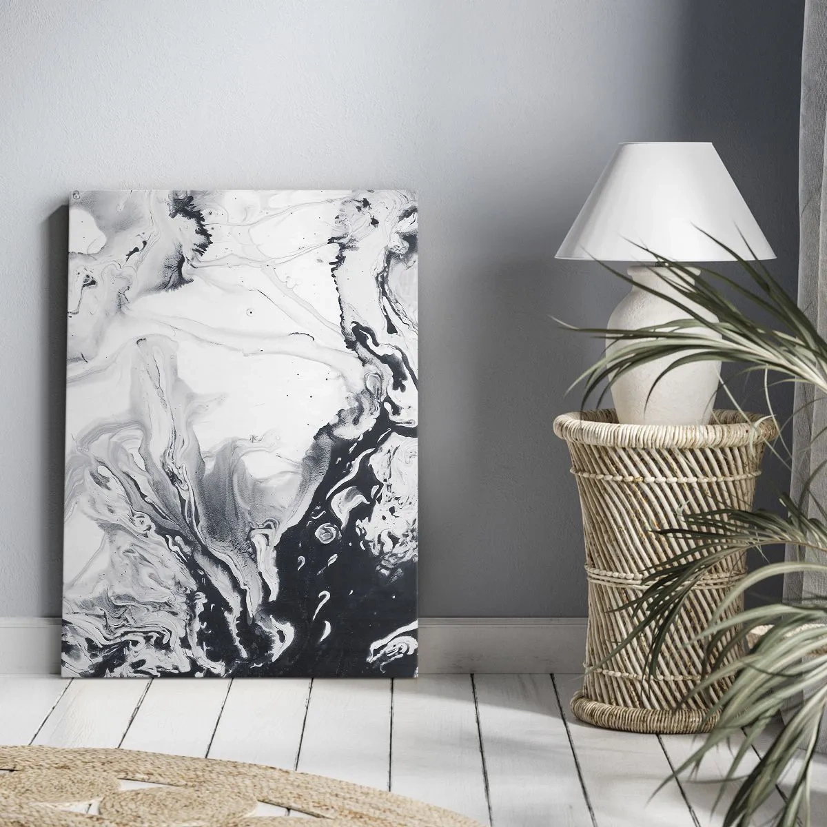 Impression sur toile - Image sur toile - Motif abstrait monochrome avec effet marbré - 50x70cm - Au centre de la Terre - Décoration murale moderne pour le salon et la chambre ARTTOR