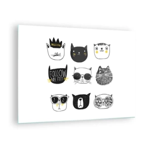 Impression sur verre - Image sur verre - Illustrations de chats adorables dans un style minimaliste - 70x50cm - Tous les autres - Décoration murale moderne pour le salon et la chambre ARTTOR