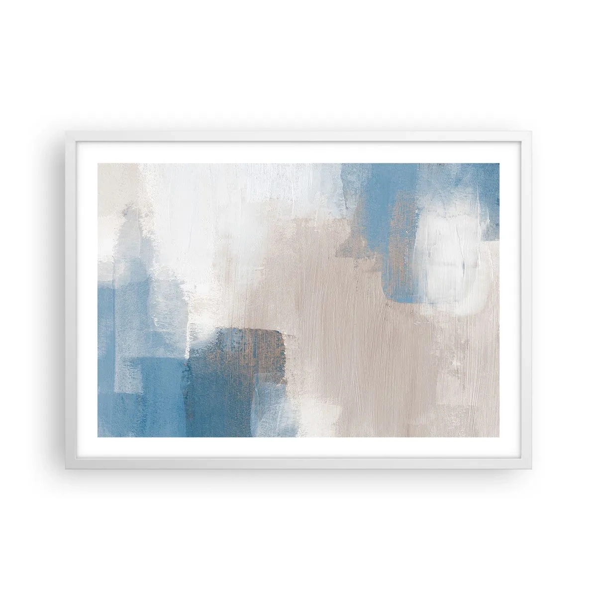 Affiche dans un cadre blanc - Poster - Abstraction rose derrière un rideau de bleu - 70x50 cm